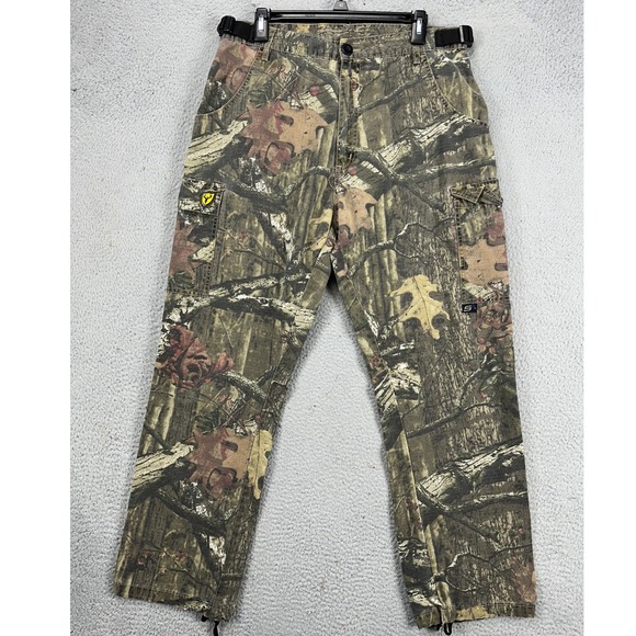 Scent Blocker Mens Cargo Camo Pants Large Green Tan Belted Flat Front Outdoor
